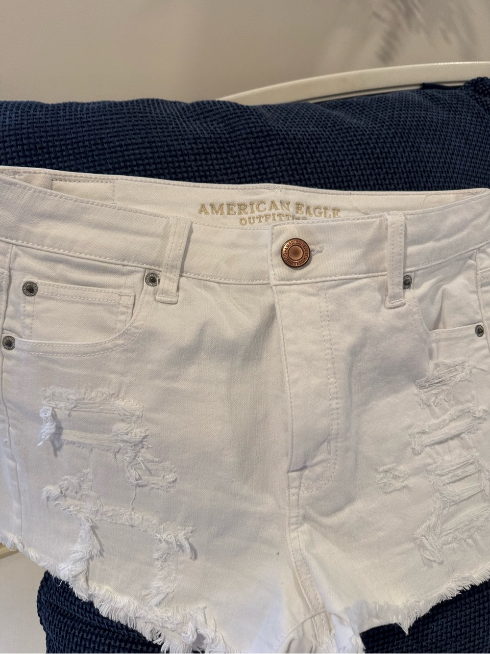 American Eagle Outfitters White Frayed Distressed Denim Shorts